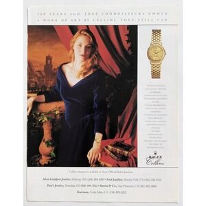 Vintage 1993 Print Ad Rolex Cellini Collection Watch 18k Gold Renaissance Woman‎